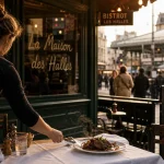 Maison des halles tours, table en terrasse face aux Halles