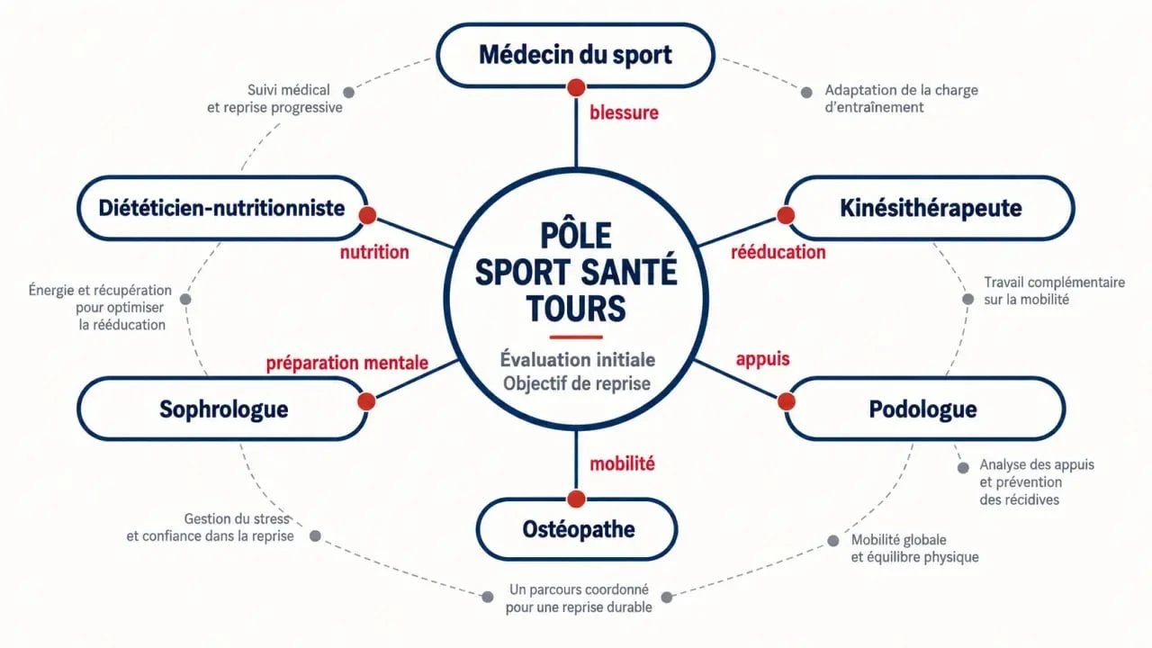 Pôle Sport Santé Tours : parcours entre médecin du sport, rééducation, podologie et nutrition