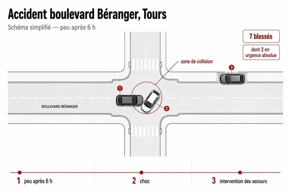 Accident tours boulevard beranger : schéma de la collision sur le boulevard Béranger à Tours