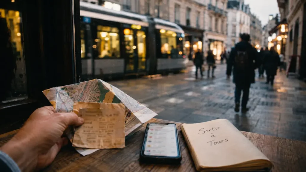 Sortir à Tours : billet et agenda local sur une table