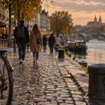 Vivre a Tours : vélo près des quais de la Loire, piétons et pont