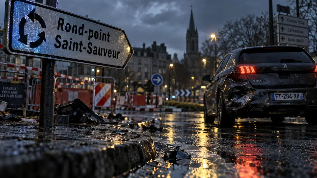 Accident de la route près du rond-point Saint-Sauveur à Tours