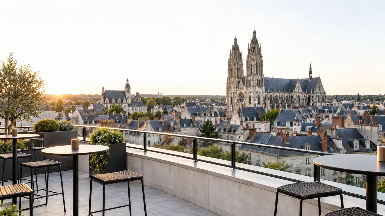 Rooftop du restaurant La Belle Vue à Tours avec vue sur la cathédrale Saint-Gatien